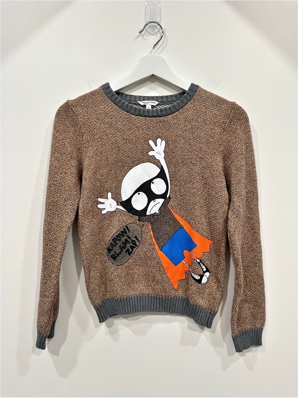 Little Marc Jacobs Boys Graphic Knit Sweater Size 12 Brown Gray Cartoon Cotton